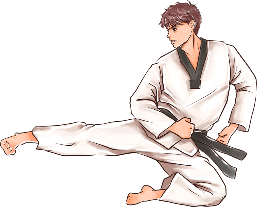 Manhwa-Inspired Taekwondo Man Flying Side Kick